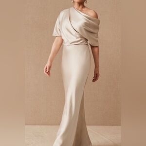 Anthropologie One Shoulder Champagne Dress
